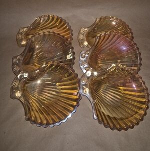 Vintage Iridescent Marigold Carnival Glass Shell-shaped Dishes Set Of 6